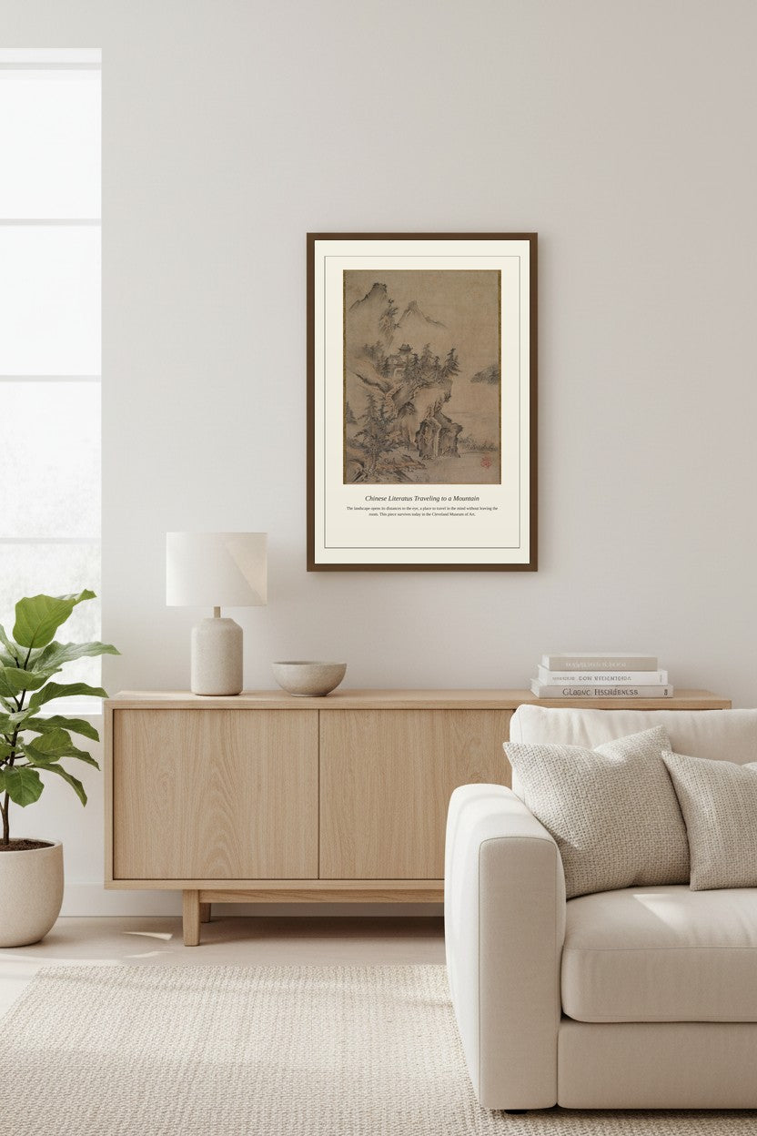 Chinese Literatus Traveling to a Mountain — Antique Landscape Print