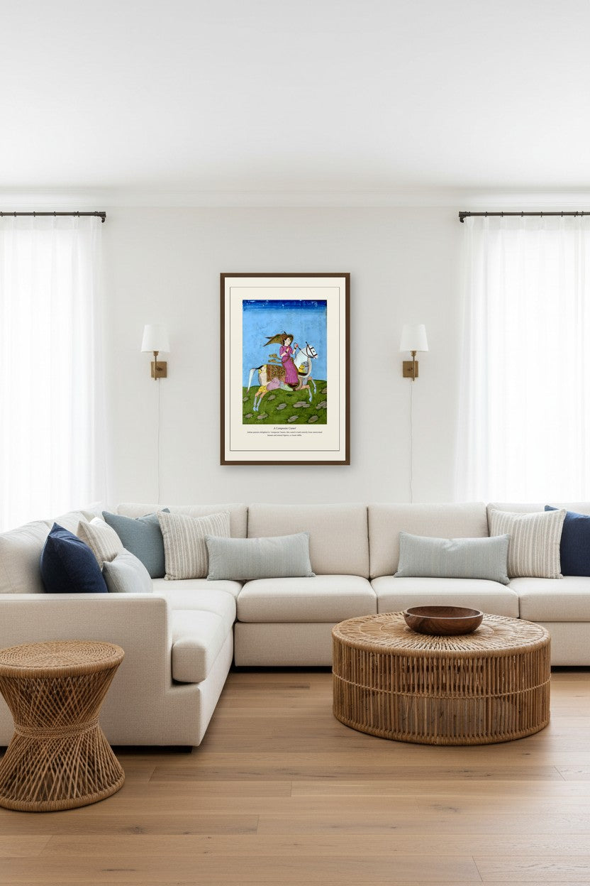 A Composite Camel print framed in a bright living room with sectional sofa