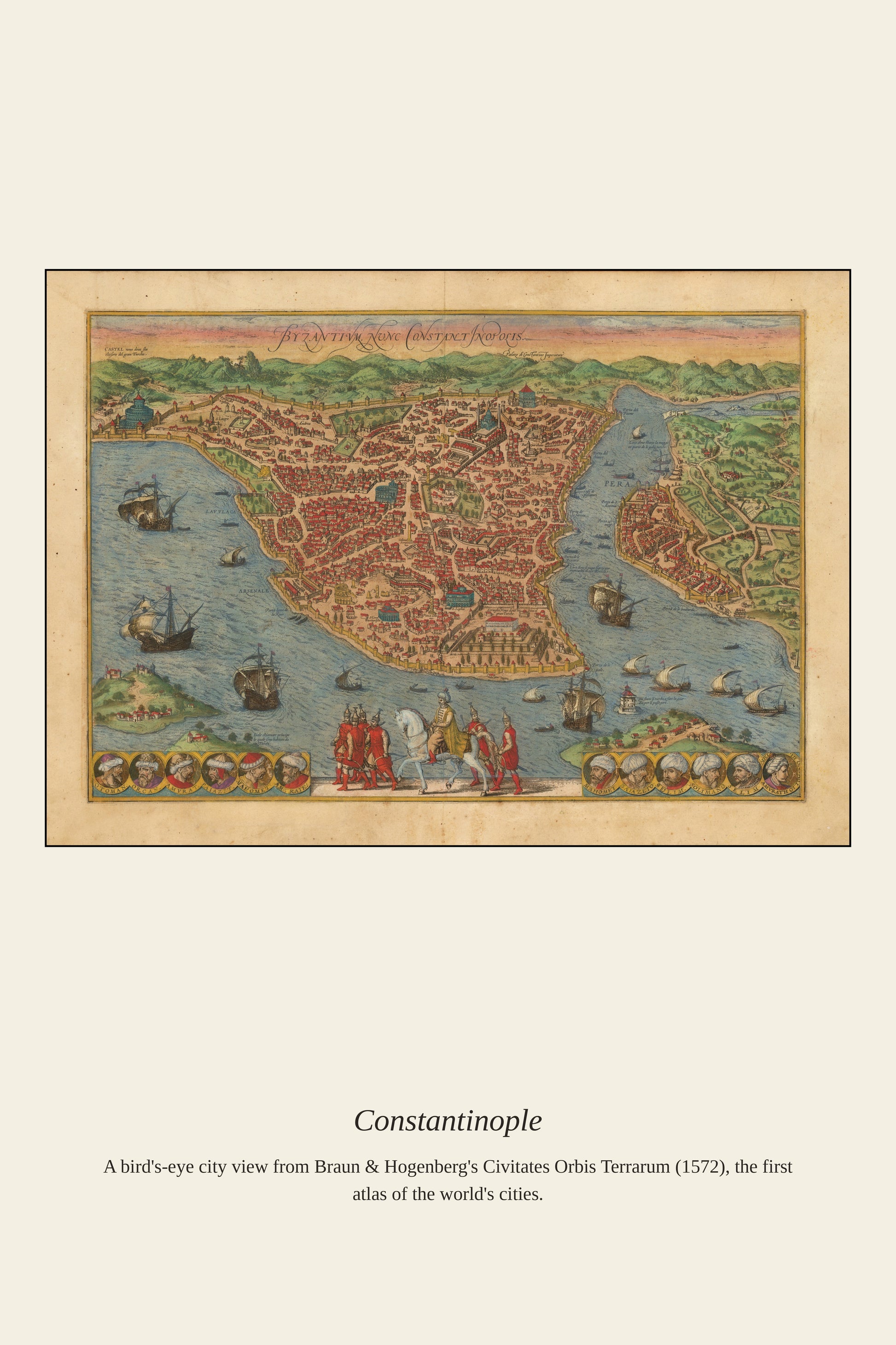 Constantinople — a restored antique city map print