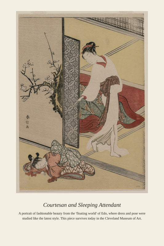 Courtesan and Sleeping Attendant — a restored antique portrait print