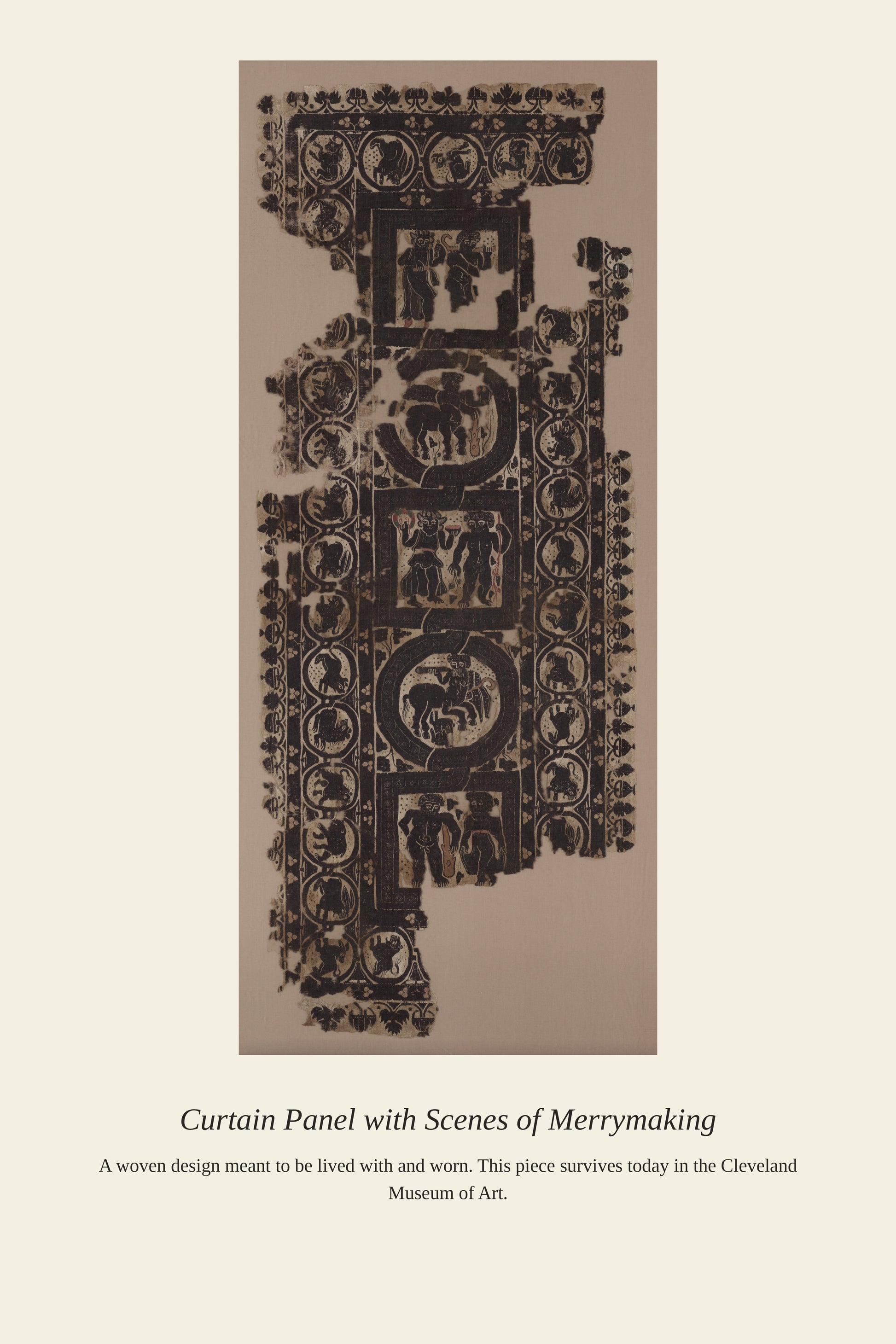 Curtain Panel with Scenes of Merrymaking — a restored antique textile print