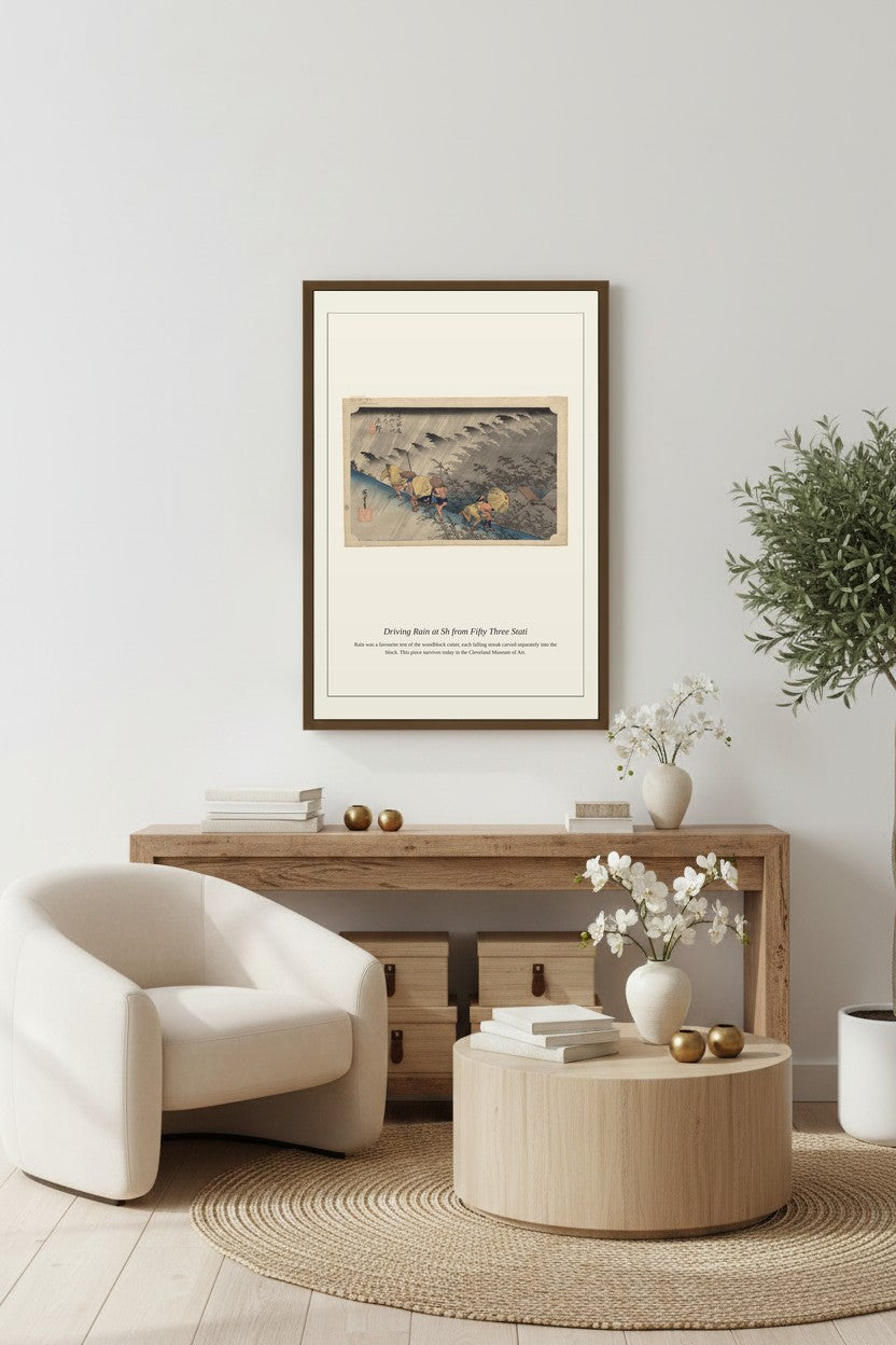 Driving Rain at Sh displayed in a wood-paneled library with a desk and lamp
