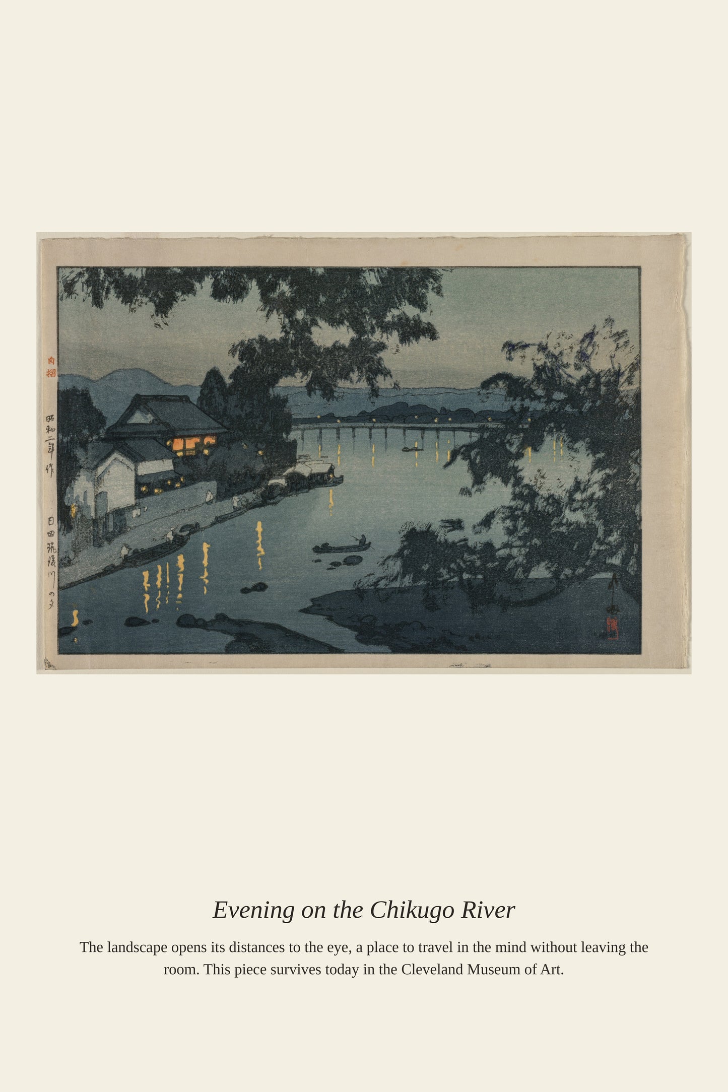 Evening on the Chikugo River — a restored antique landscape print