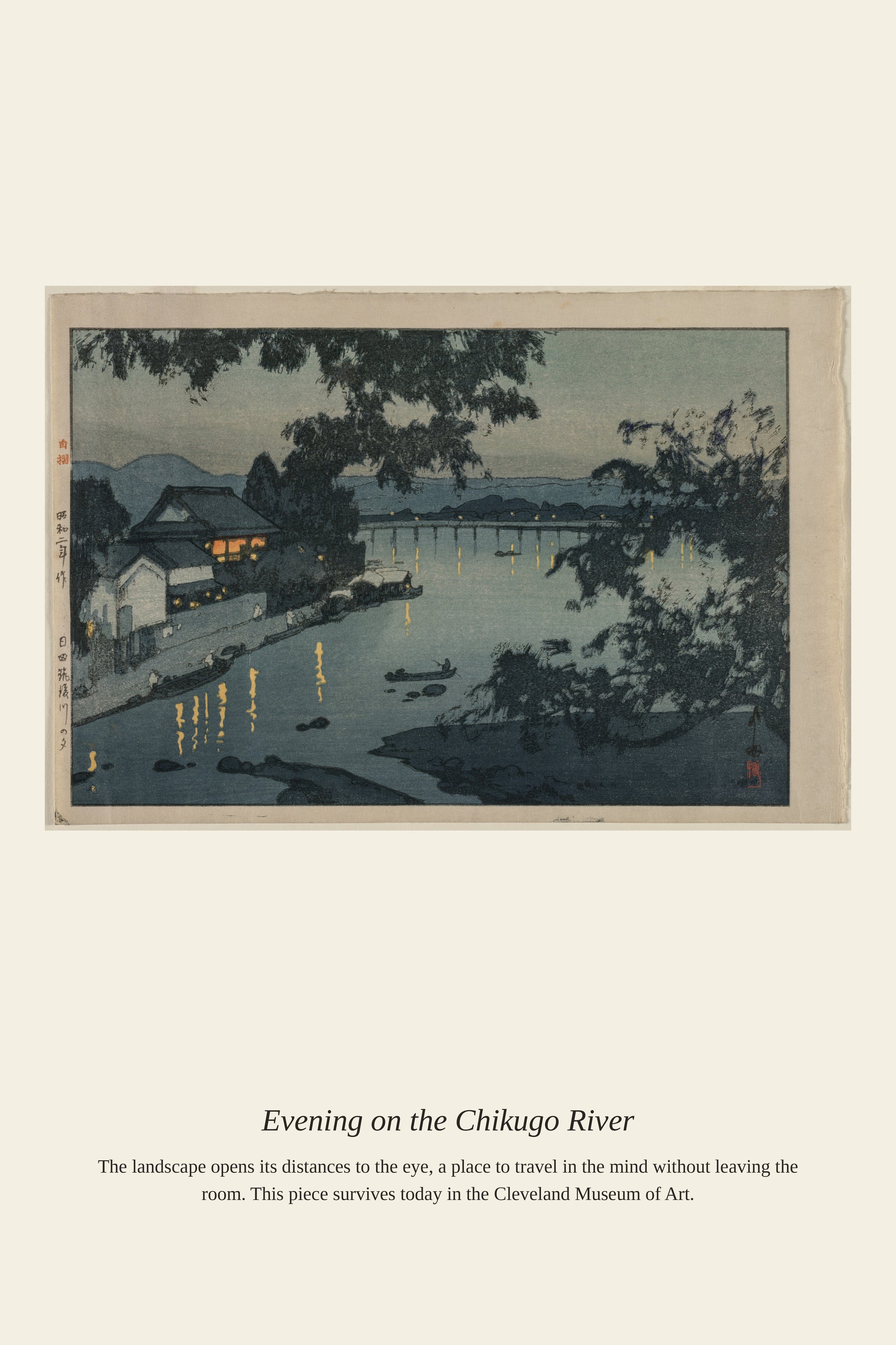 Evening on the Chikugo River — a restored antique landscape print