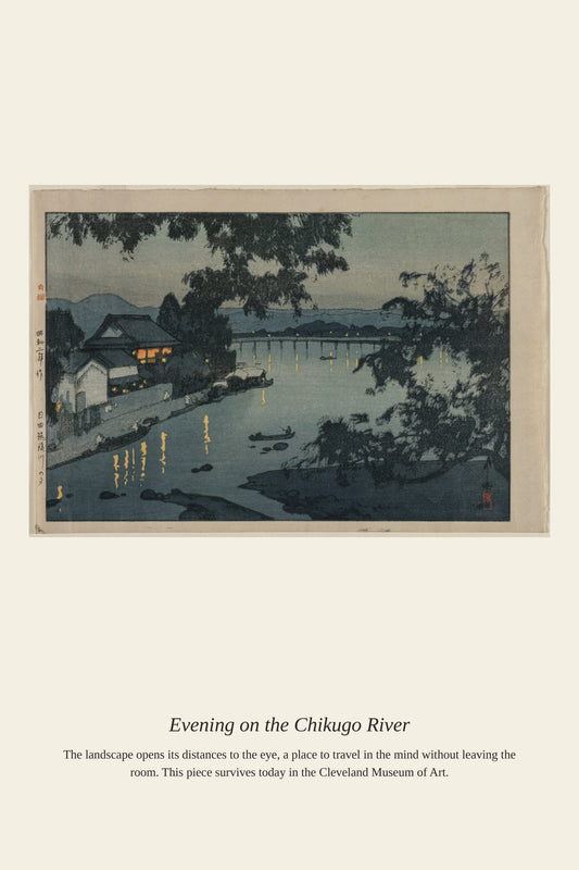 Evening on the Chikugo River — a restored antique landscape print