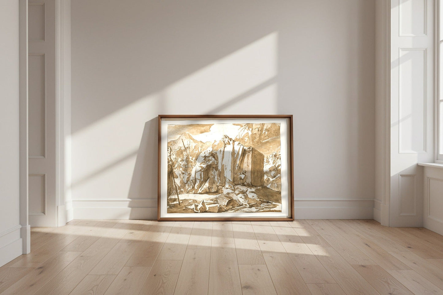 The Meeting of Abraham and Melchizedek — Giovanni Battista Tiepolo Fine Art Poster shown framed and leaning against a wall in a sunlit room