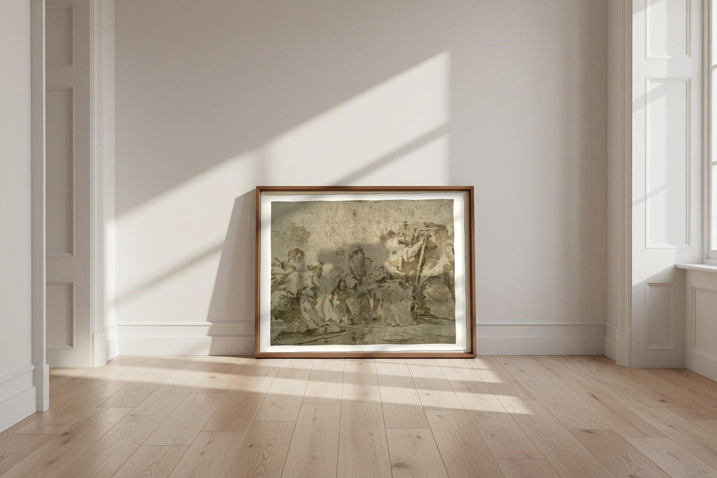 Adoration of the Shepherds — Francesco Guardi Fine Art Poster shown framed and leaning against a wall in a sunlit room