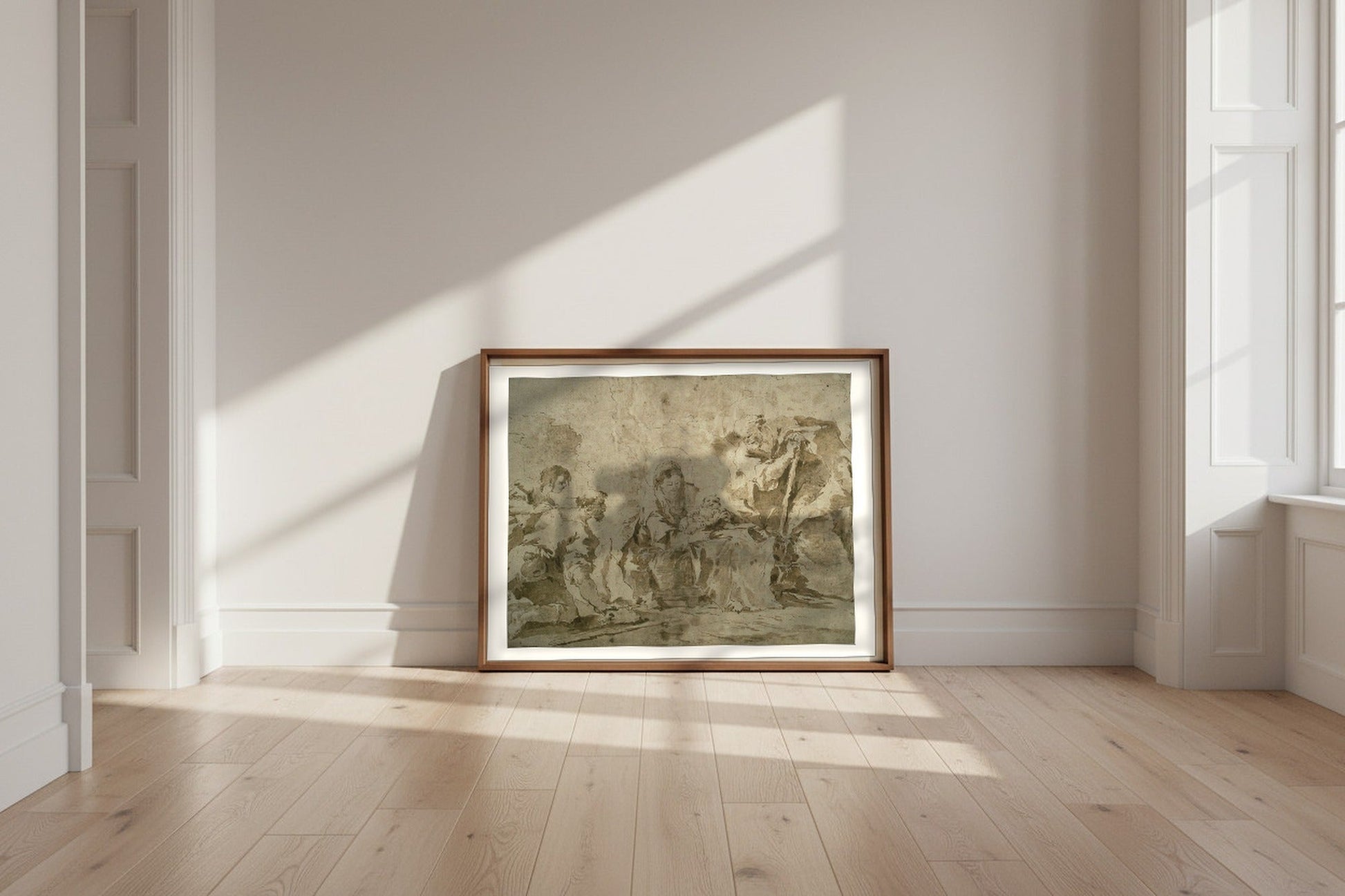 Adoration of the Shepherds — Francesco Guardi Fine Art Poster shown framed and leaning against a wall in a sunlit room