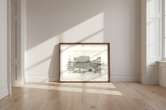 Prà della Valle — Canaletto Fine Art Poster shown framed and leaning against a wall in a sunlit room