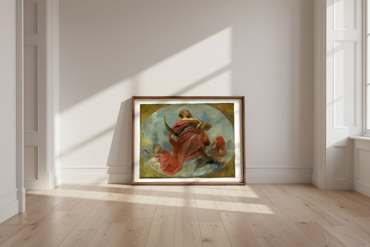 St. Albert of Louvain — Peter Paul Rubens Fine Art Poster shown framed and leaning against a wall in a sunlit room
