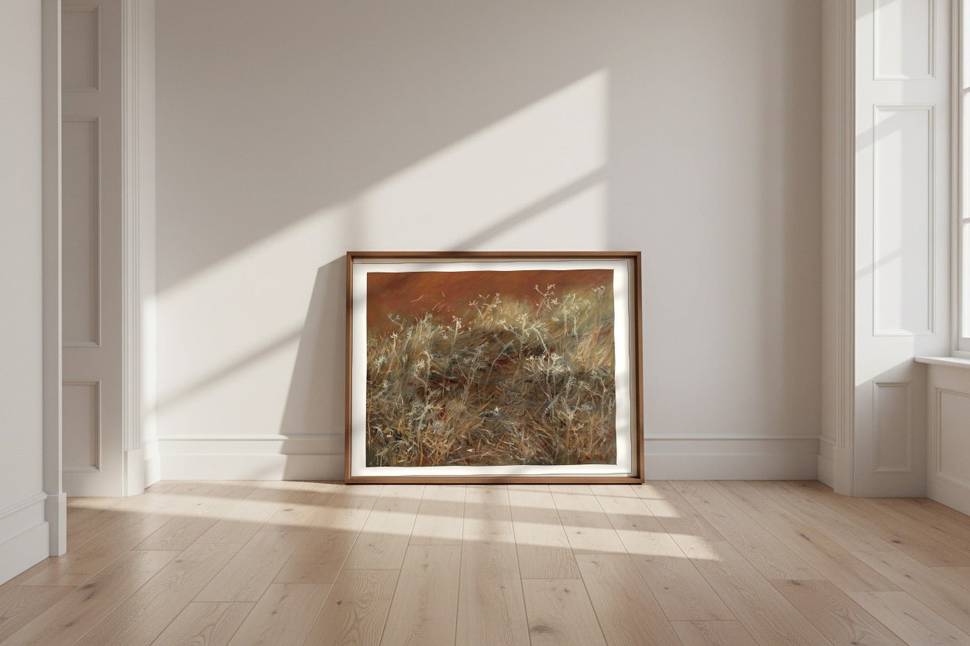 Thistles — John Singer Sargent Fine Art Poster shown framed and leaning against a wall in a sunlit room