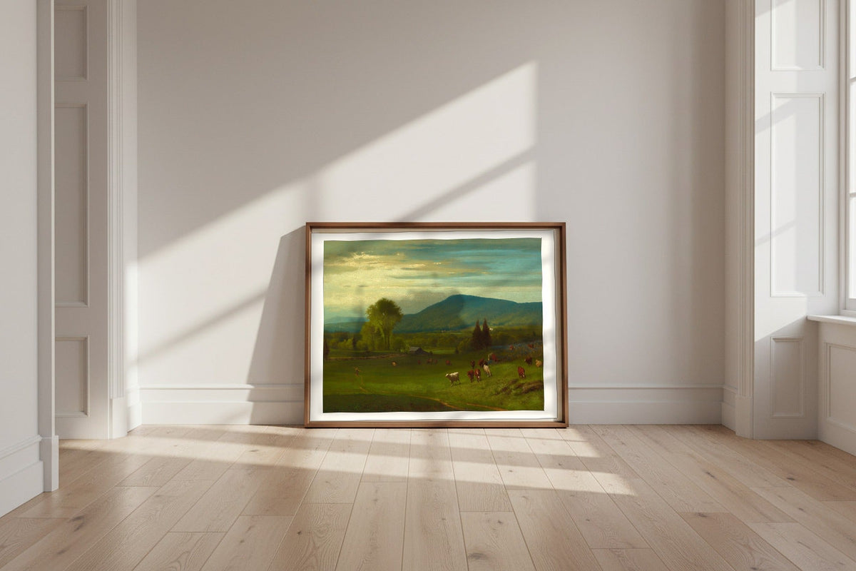Summer in the Catskills — George Inness Fine Art Poster shown framed and leaning against a wall in a sunlit room