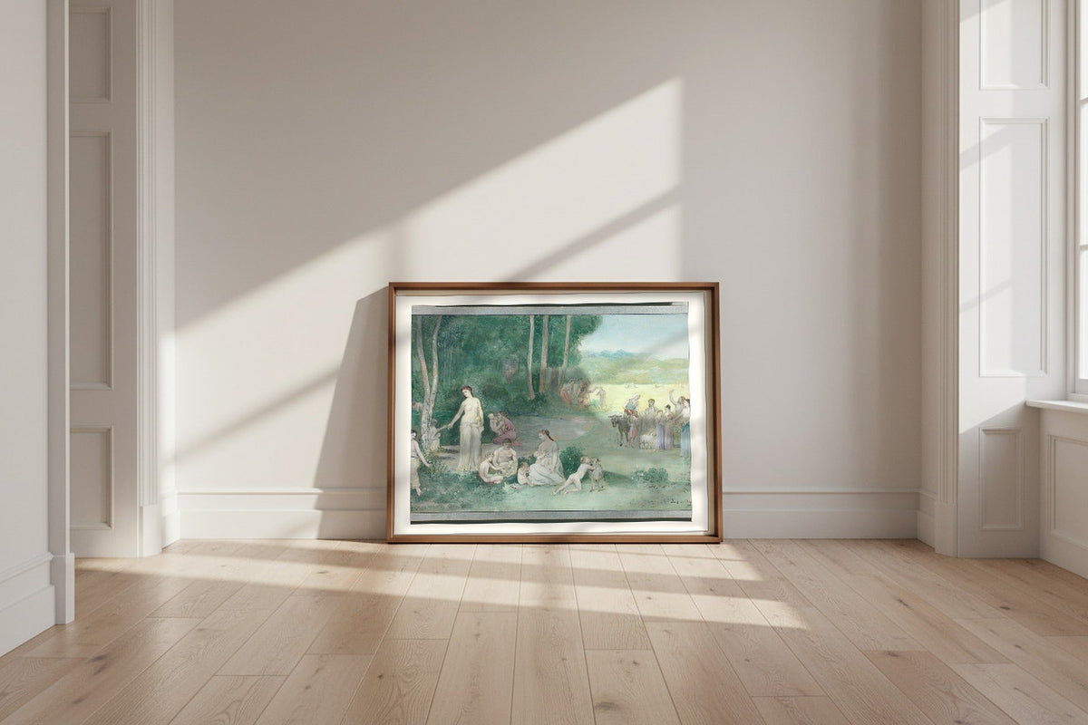 Summer — Pierre Puvis de Chavannes Fine Art Poster shown framed and leaning against a wall in a sunlit room