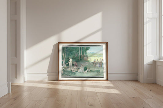 Summer — Pierre Puvis de Chavannes Fine Art Poster shown framed and leaning against a wall in a sunlit room