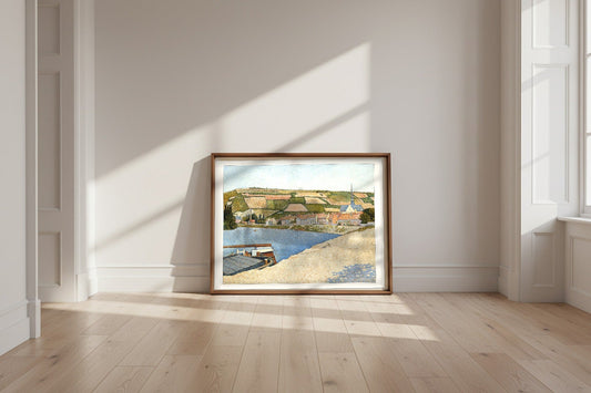 Les Andelys, Côte d'Aval — Paul Signac Fine Art Poster shown framed and leaning against a wall in a sunlit room