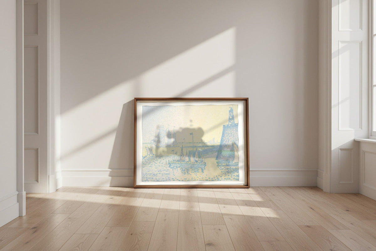 Evening — Paul Signac Fine Art Poster shown framed and leaning against a wall in a sunlit room