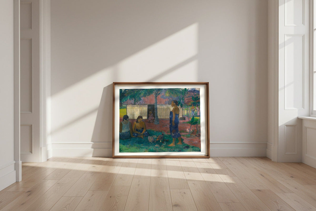 Why Are You Angry? — Paul Gauguin Fine Art Poster shown framed and leaning against a wall in a sunlit room