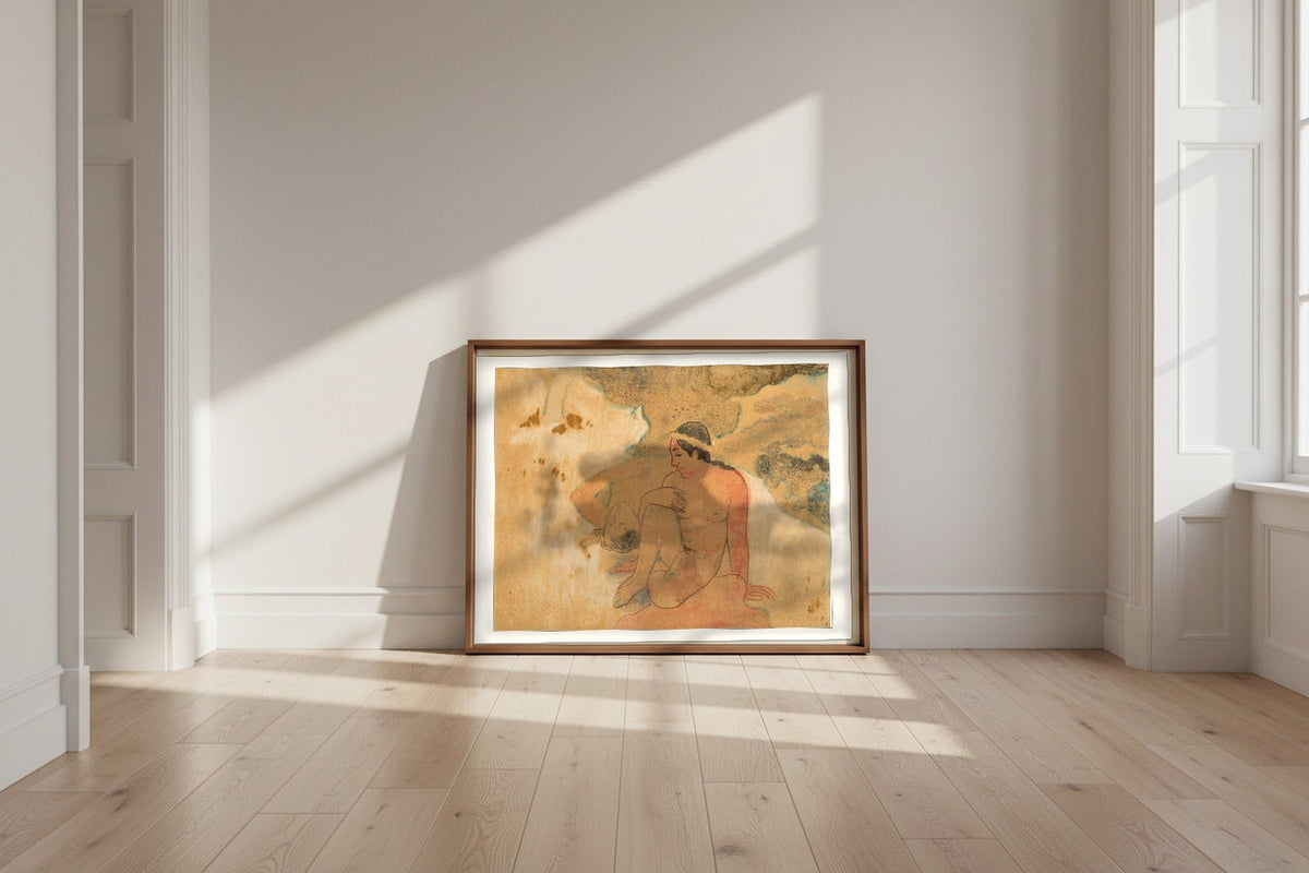 What! Are You Jealous? — Paul Gauguin Fine Art Poster shown framed and leaning against a wall in a sunlit room
