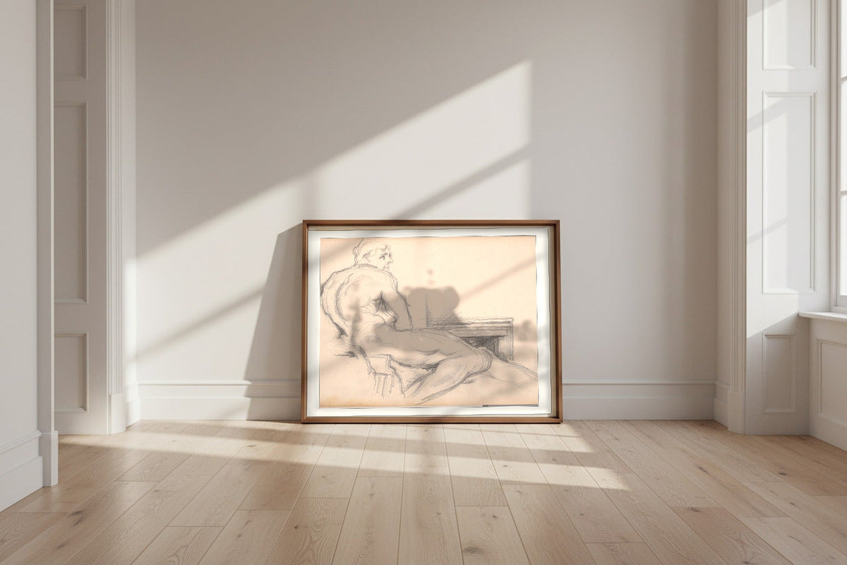 Hercules Resting — Paul Cézanne Fine Art Poster shown framed and leaning against a wall in a sunlit room