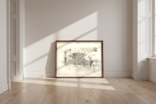 A Gala Evening at the Moulin Rouge — Henri de Toulouse-Lautrec Fine Art Poster shown framed and leaning against a wall in a sunlit room