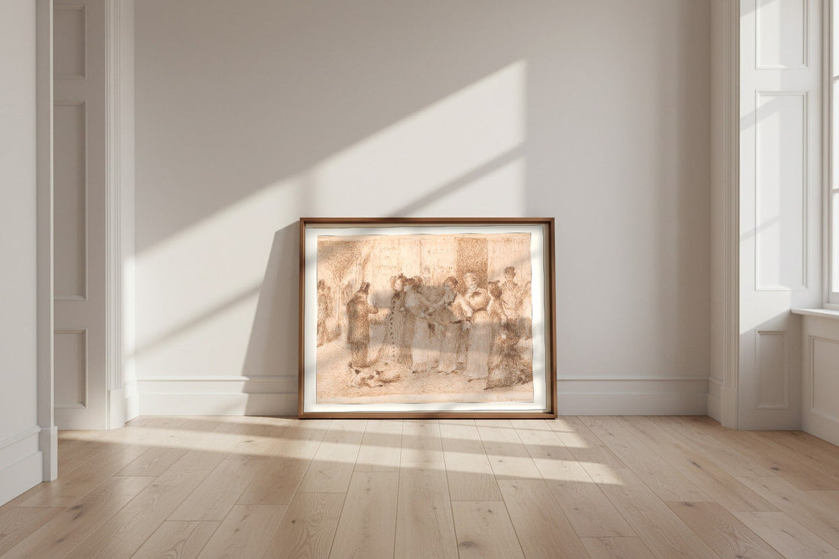 Workers' Daughters on the Outer Boulevard — Pierre-Auguste Renoir Fine Art Poster shown framed and leaning against a wall in a sunlit room