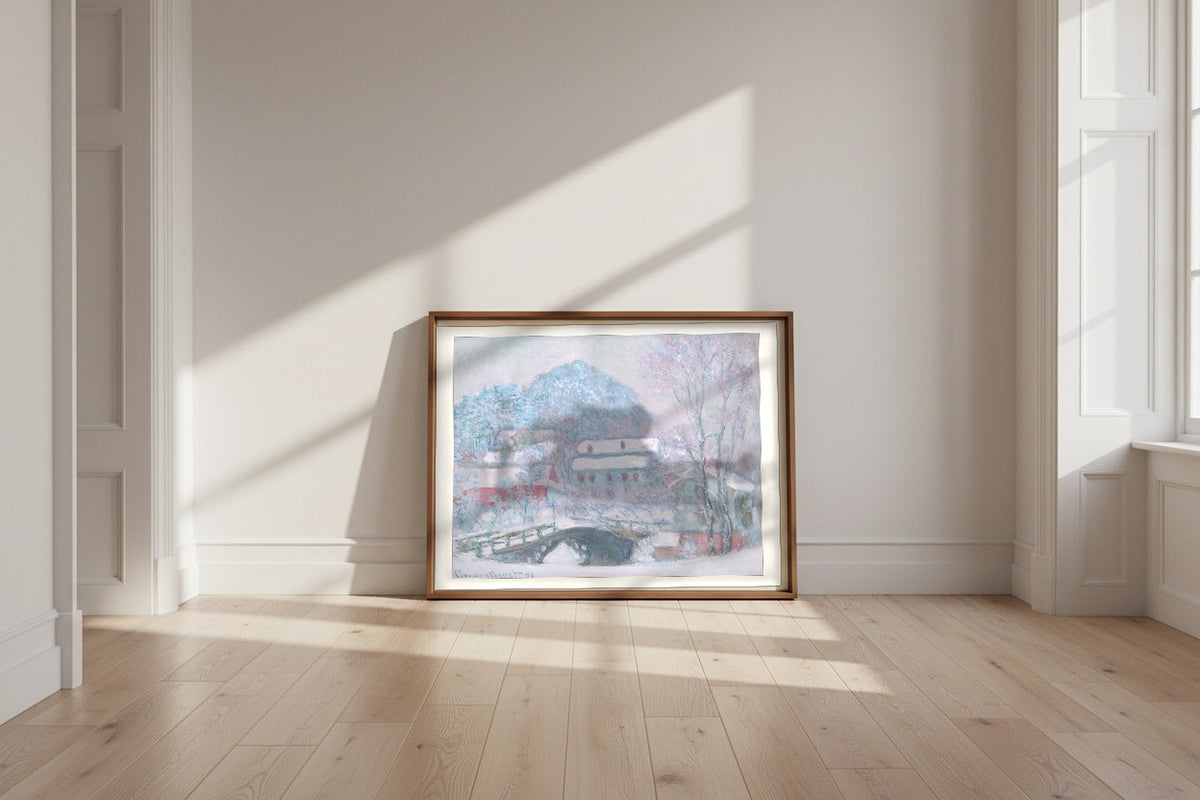 Sandvika, Norway — Claude Monet Fine Art Poster shown framed and leaning against a wall in a sunlit room