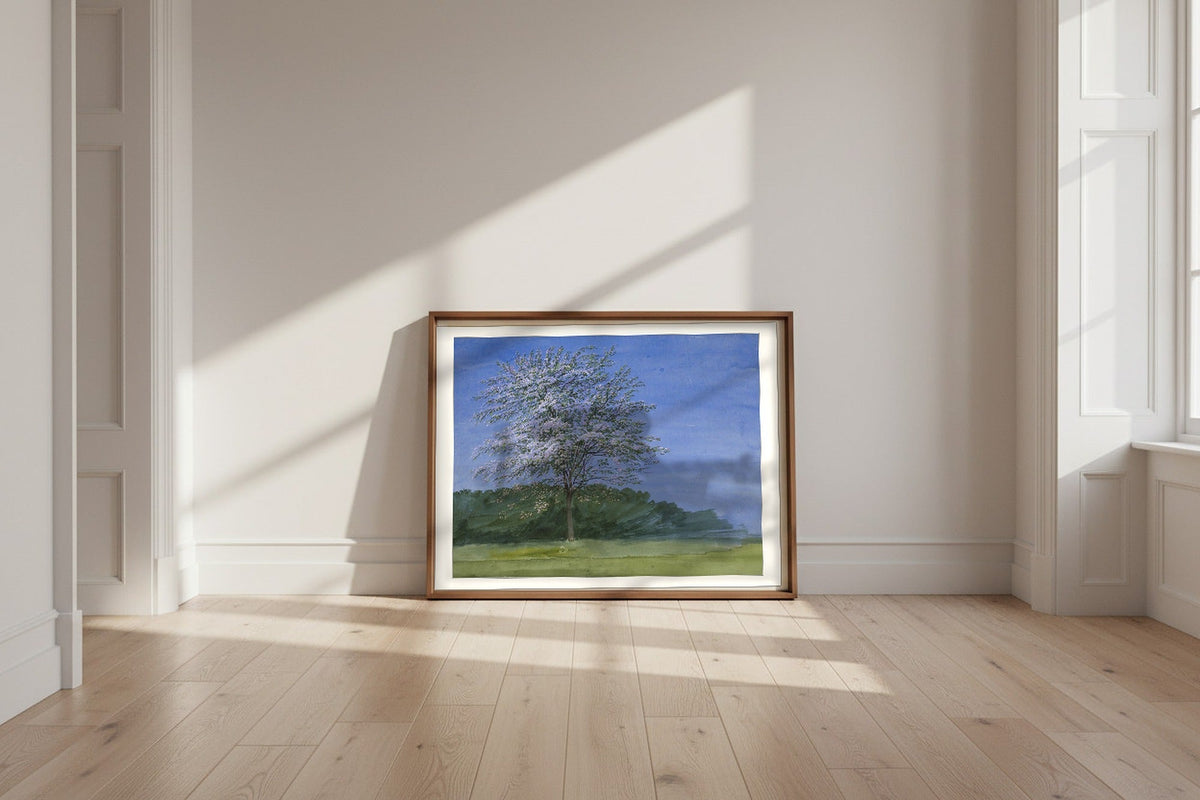 Study of a Tree in Bloom — William Turner Fine Art Poster shown framed and leaning against a wall in a sunlit room