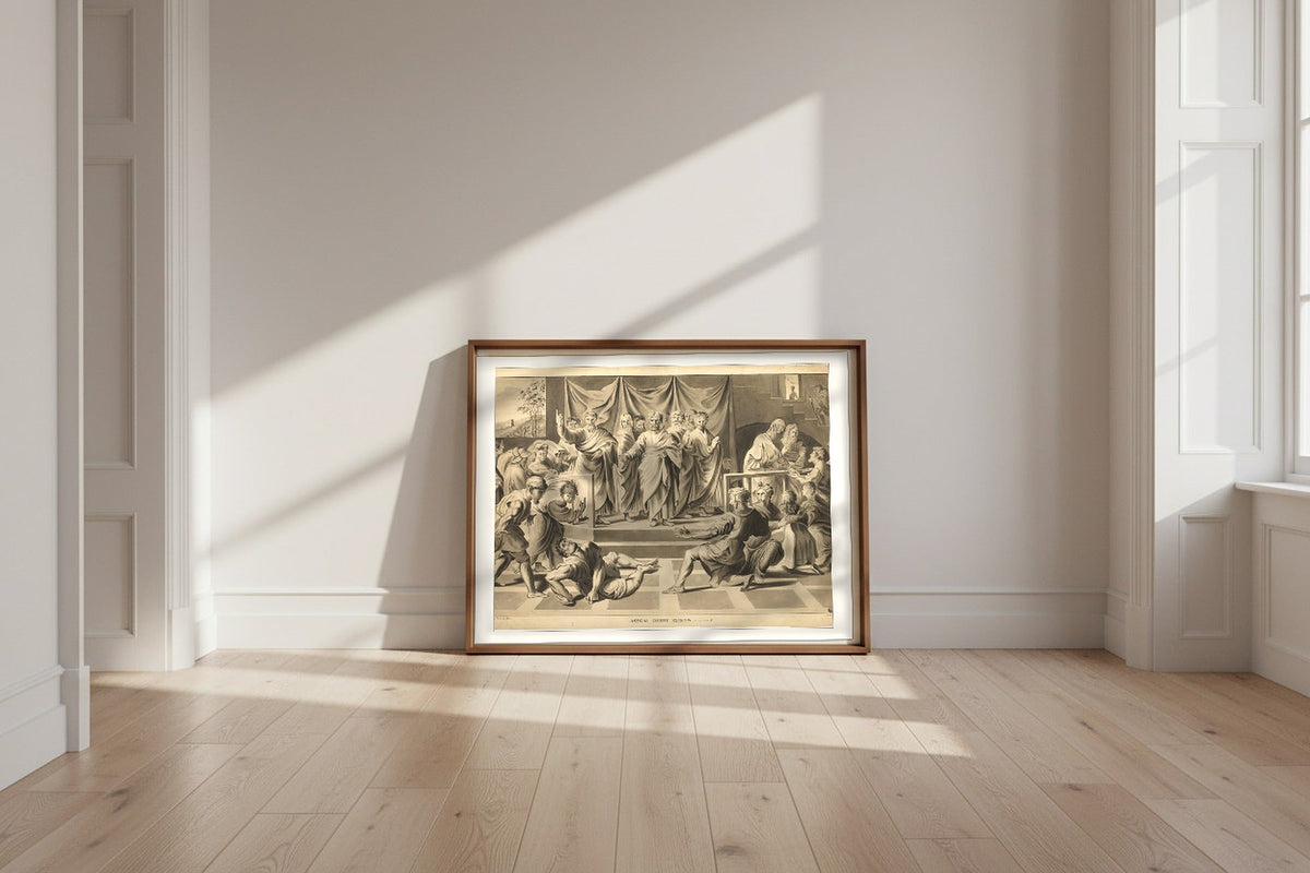 Death of Ananias — John Constable Fine Art Poster shown framed and leaning against a wall in a sunlit room