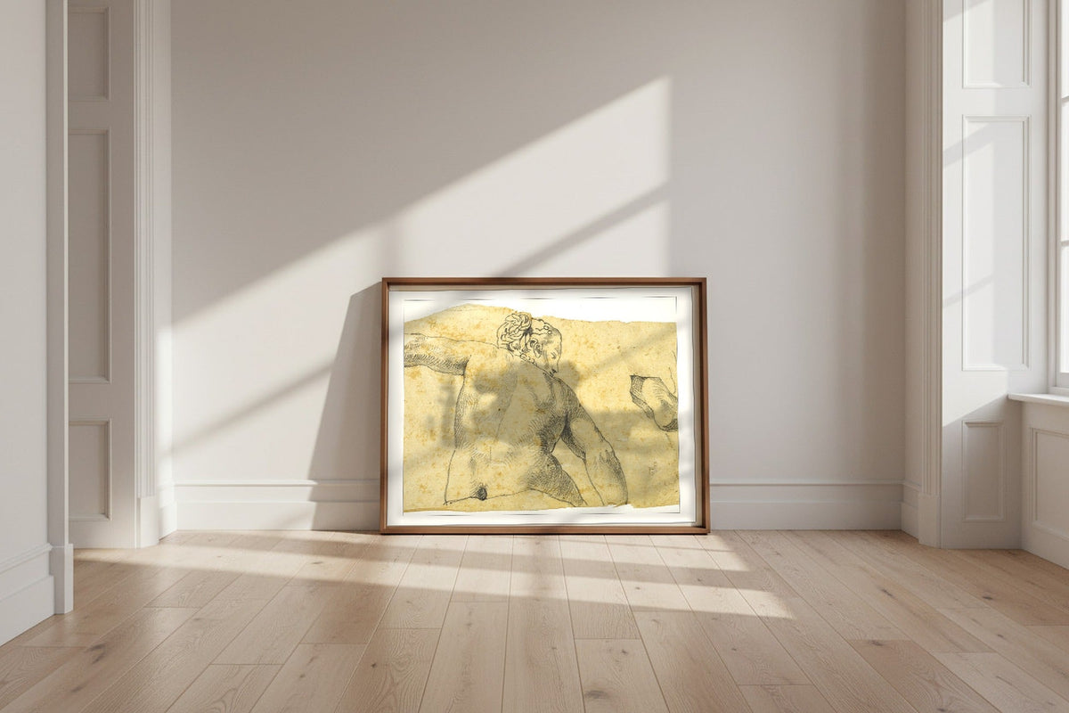Allegory of Love Infidelity — Eugène Delacroix Fine Art Poster shown framed and leaning against a wall in a sunlit room