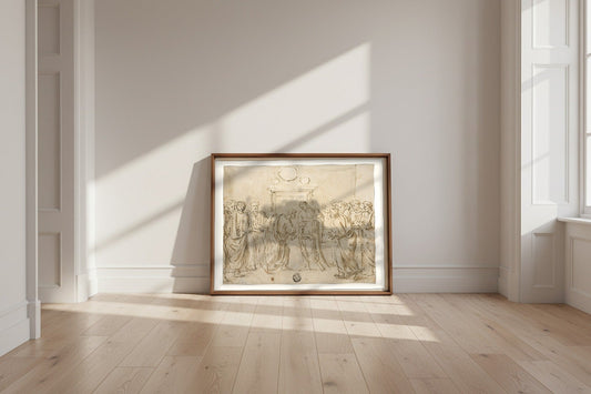 The Incredulity of Saint Thomas (recto); Sketches of Figures (verso) (style of Nicolas Poussin) Fine Art Poster shown framed and leaning against a wall in a sunlit room