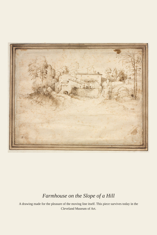 Farmhouse on the Slope of a Hill — a restored antique asian art print