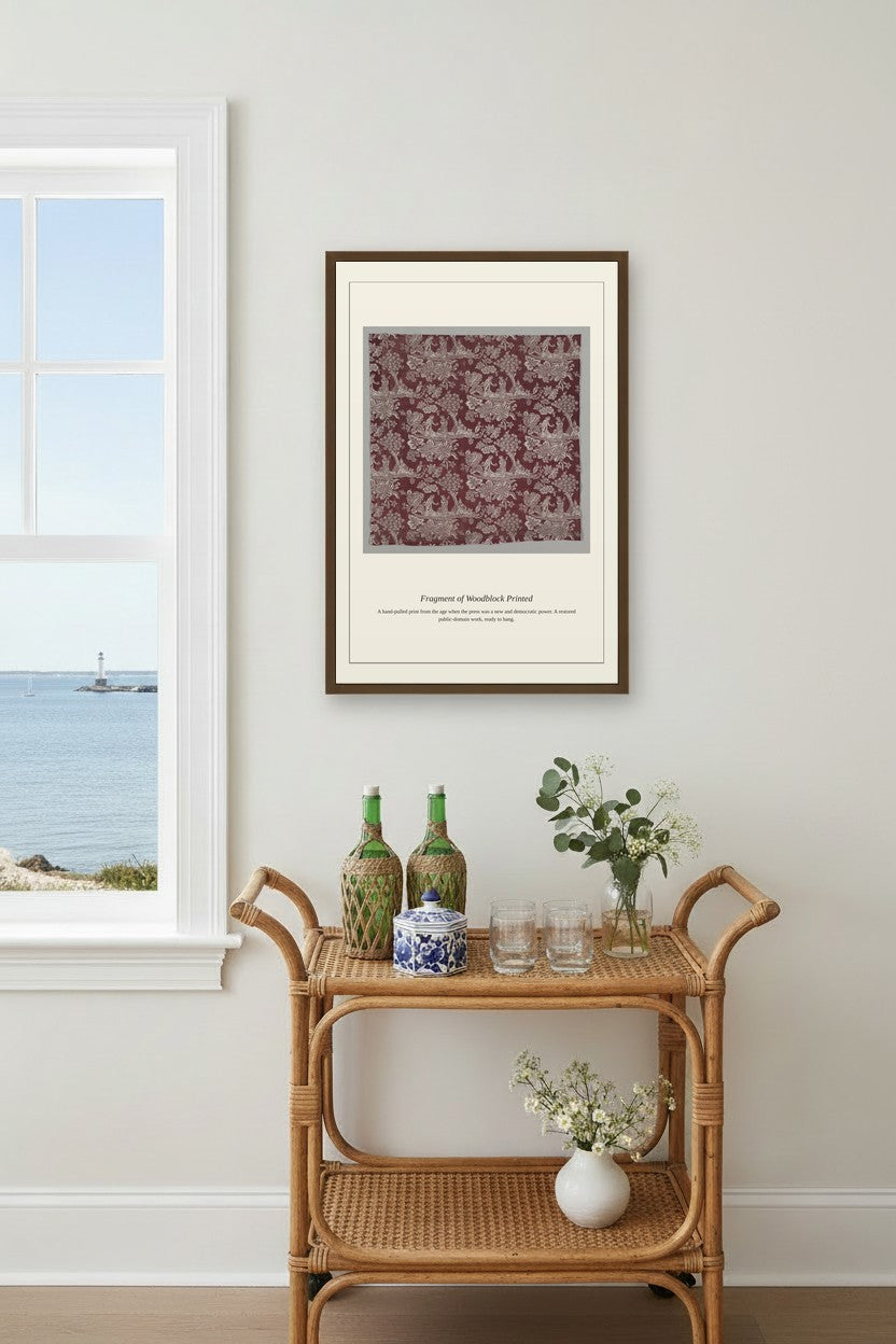 Fragment of Woodblock Printed — Antique Art Print