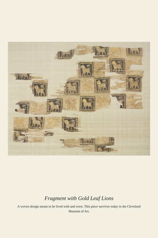 Fragment with Gold Leaf Lions — a restored antique textile print