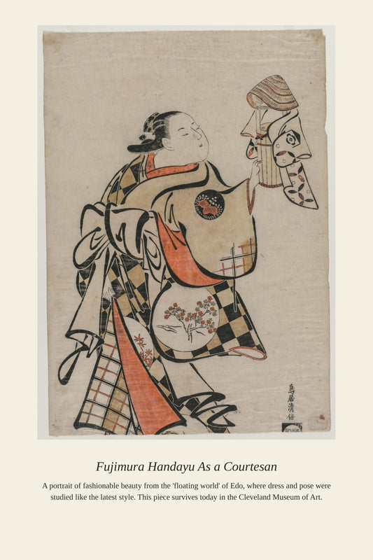 Fujimura Handayu As a Courtesan — a restored antique portrait print