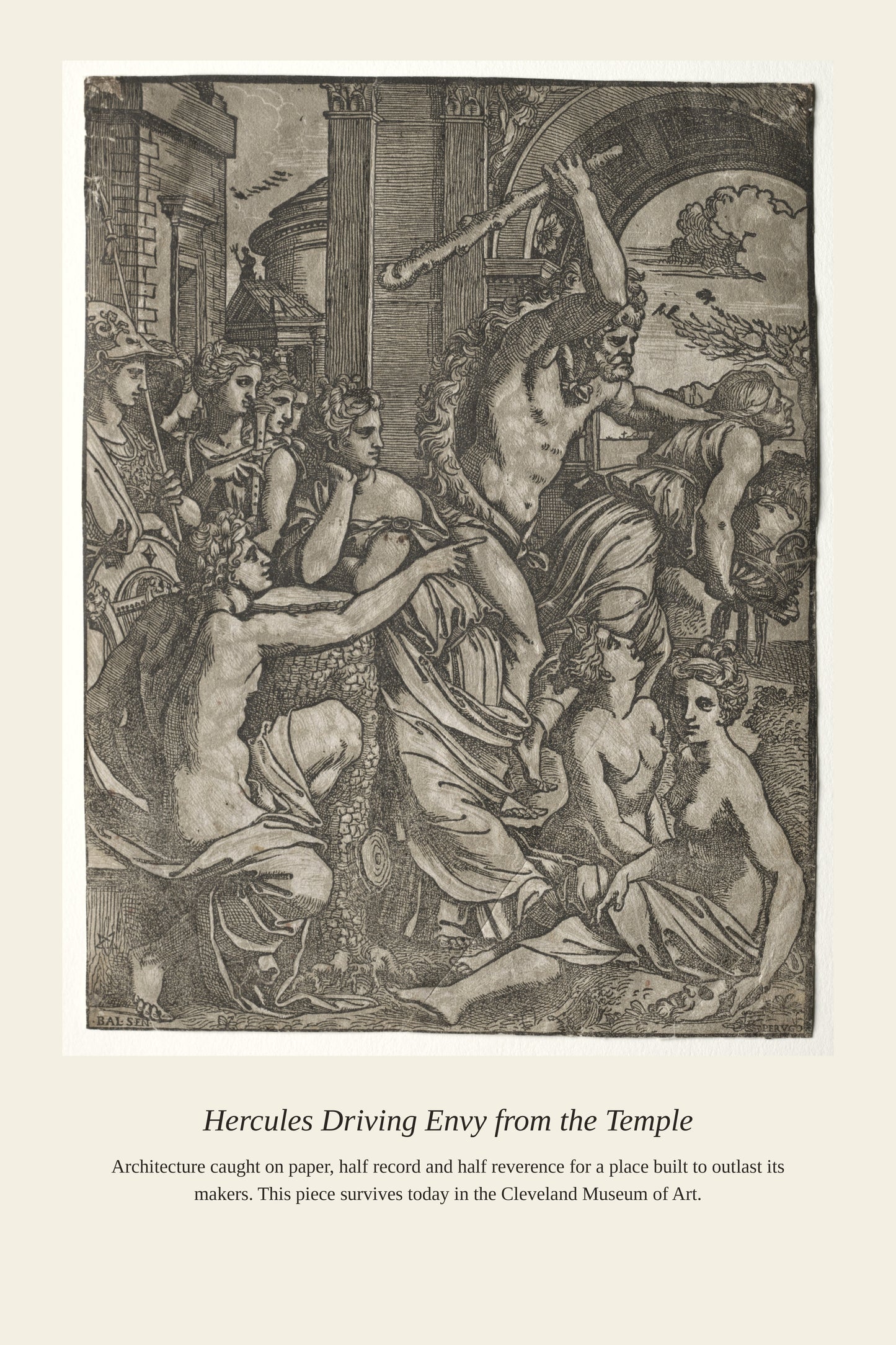 Hercules Driving Envy — Antique Print — a restored antique art print