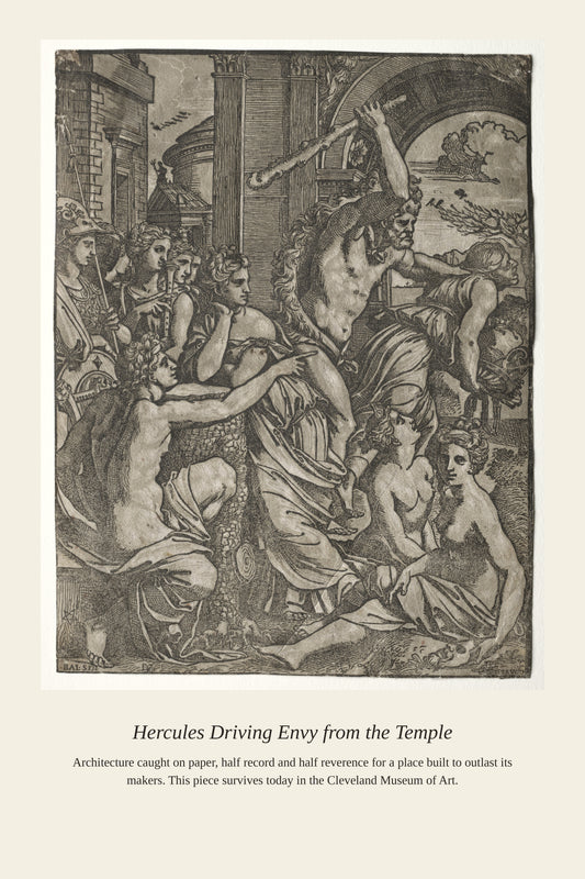 Hercules Driving Envy — Antique Print — a restored antique art print