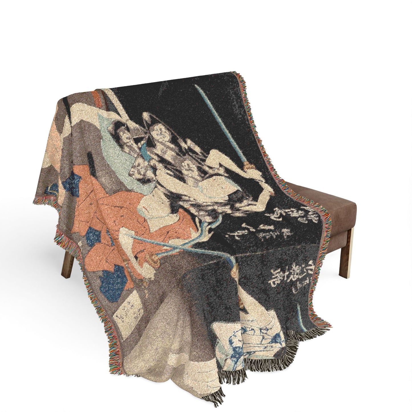 Ichikawa Ebijūrō II as Horiguchi Manzaemon woven throw blanket draped over a sofa