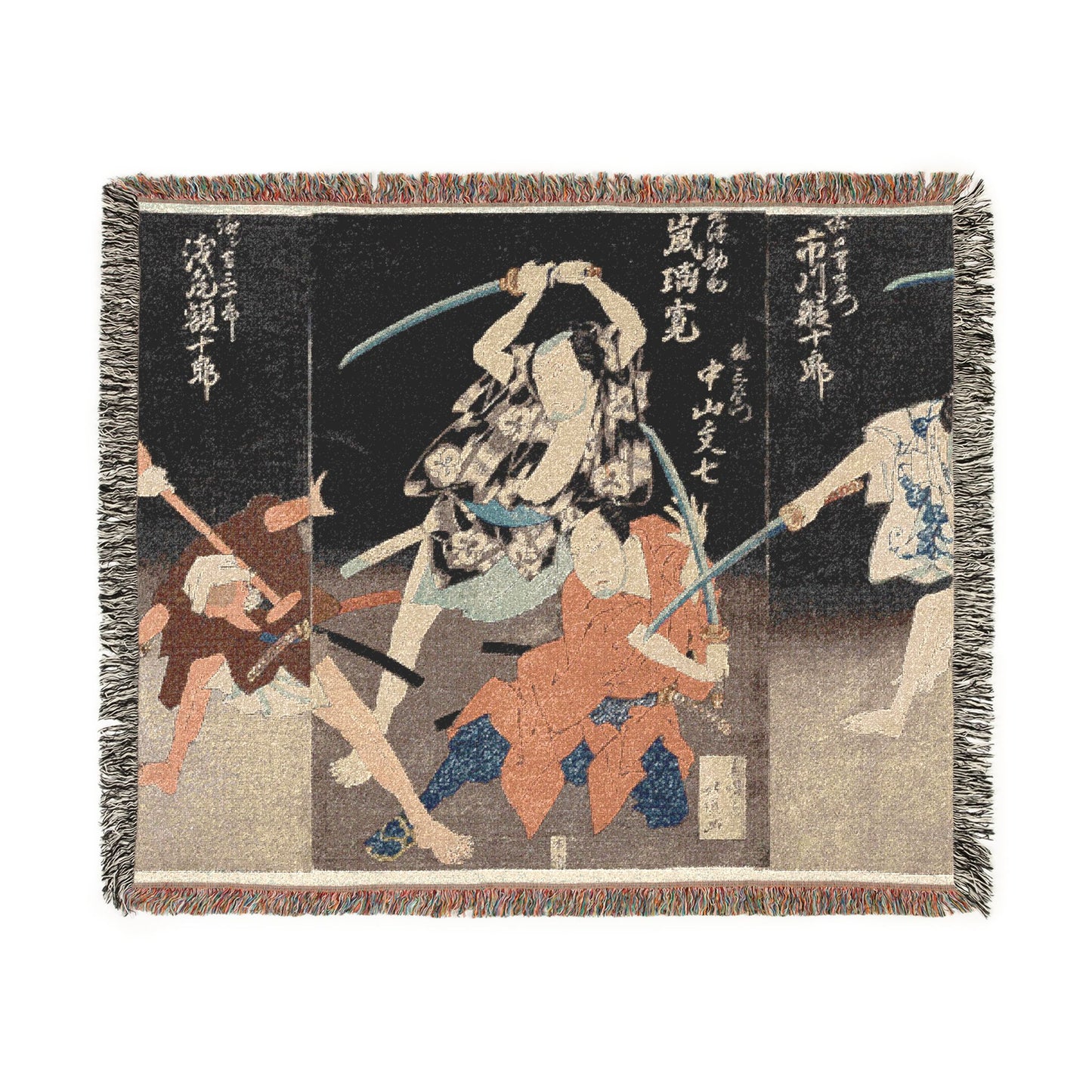 Ichikawa Ebijūrō II as Horiguchi Manzaemon woven throw blanket, flat lay