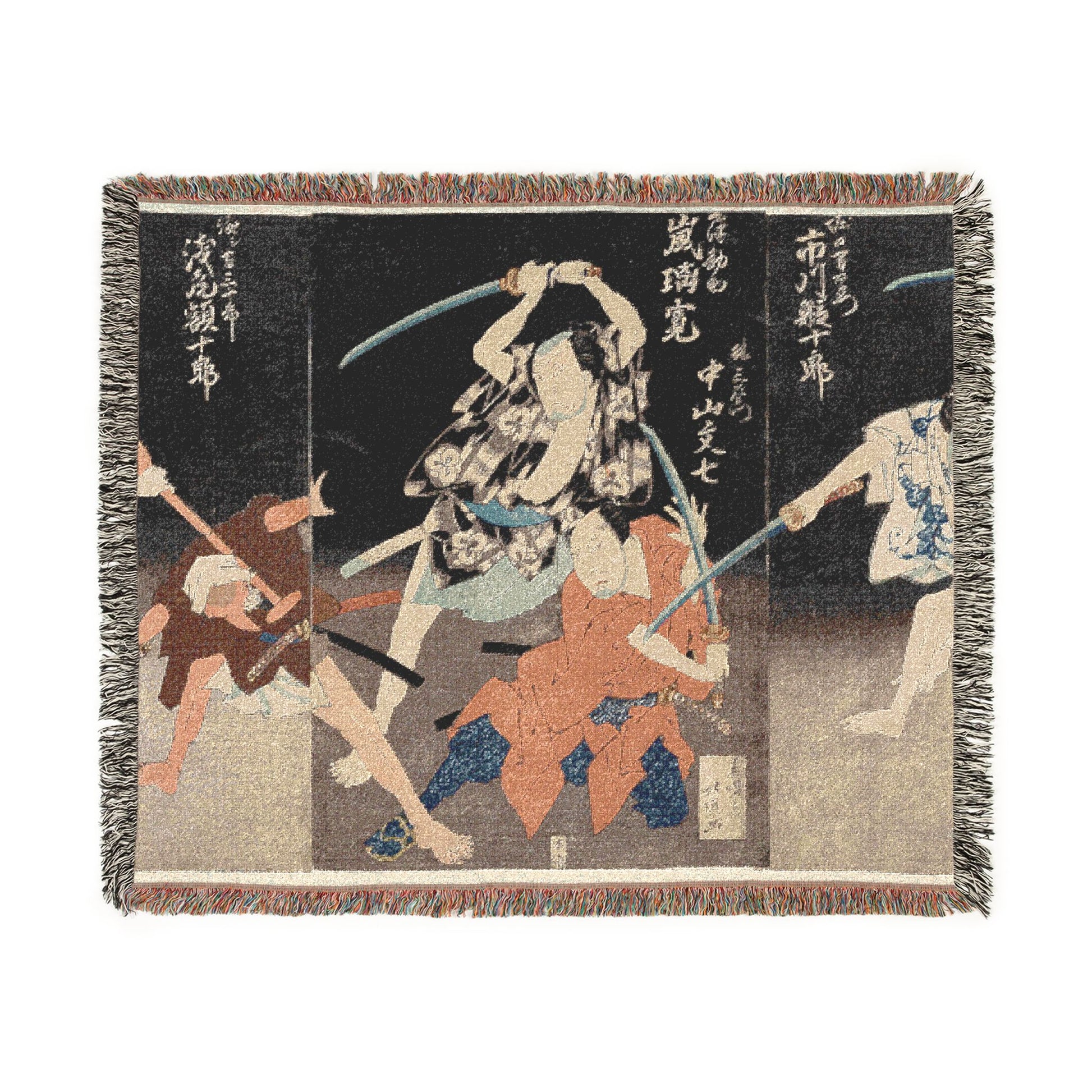 Ichikawa Ebijūrō II as Horiguchi Manzaemon woven throw blanket, flat lay