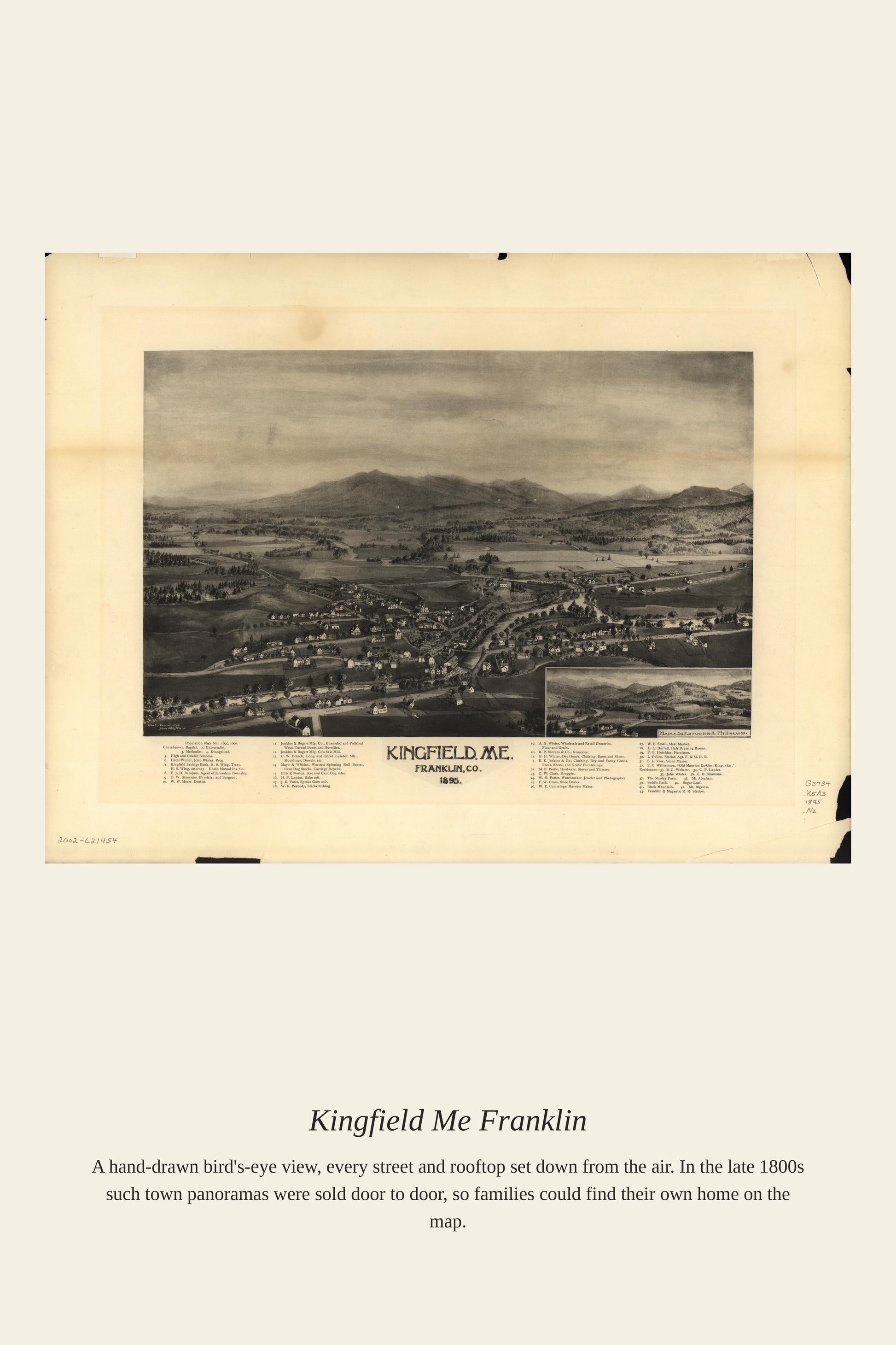 Kingfield Me Franklin — a restored antique map print