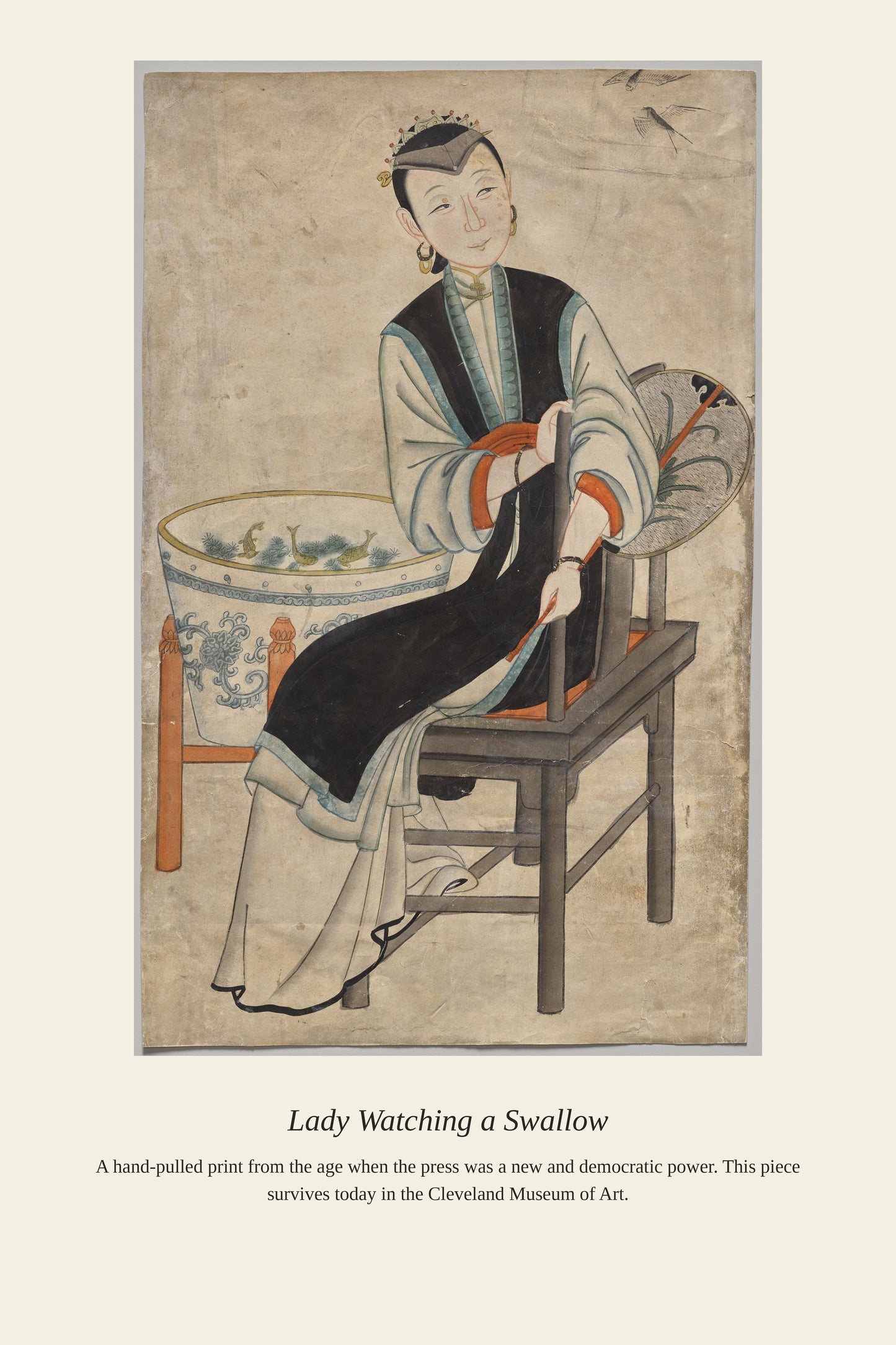 Lady Watching a Swallow — a restored antique portrait print