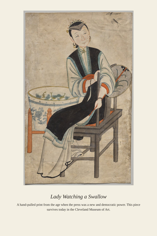 Lady Watching a Swallow — a restored antique portrait print