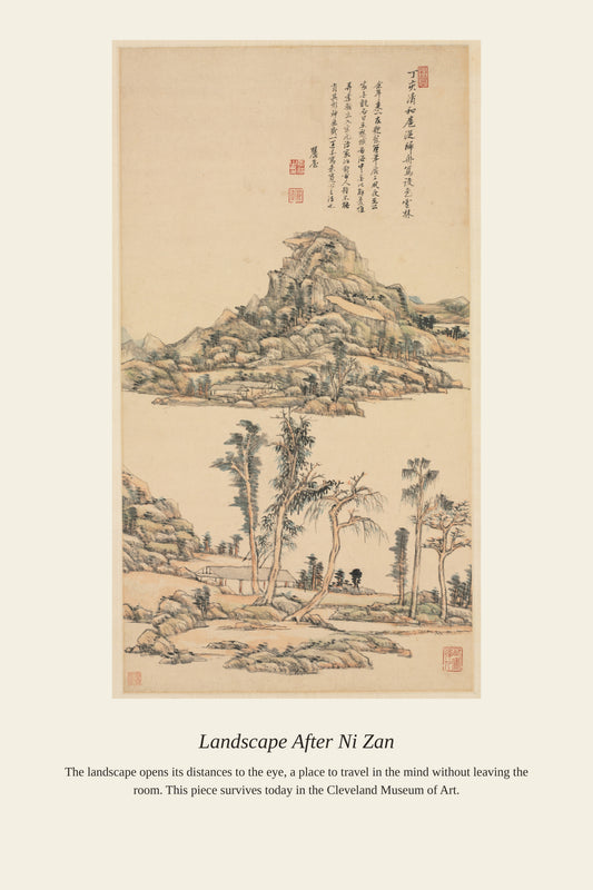 Landscape After Ni Zan — a restored antique landscape print