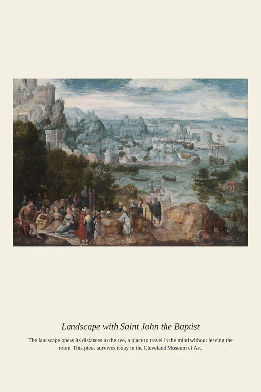 Landscape with Saint John the Baptist — a restored antique religious art print
