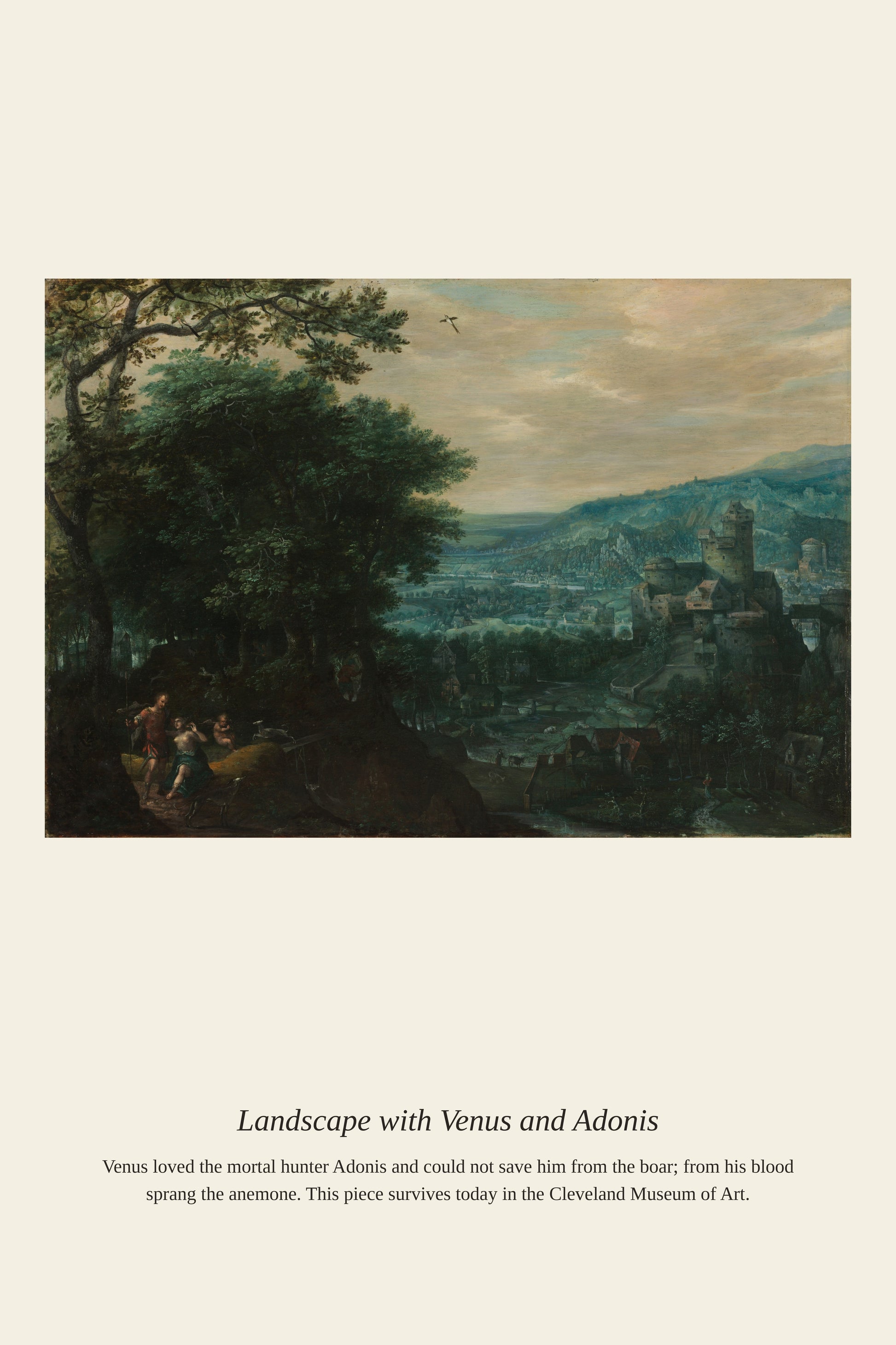Landscape with Venus and Adonis — a restored antique mythological print