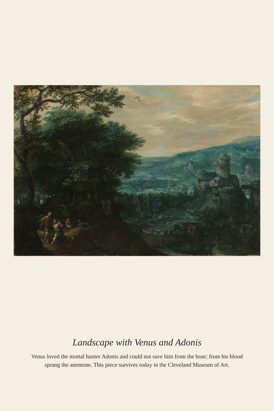 Landscape with Venus and Adonis — a restored antique mythological print