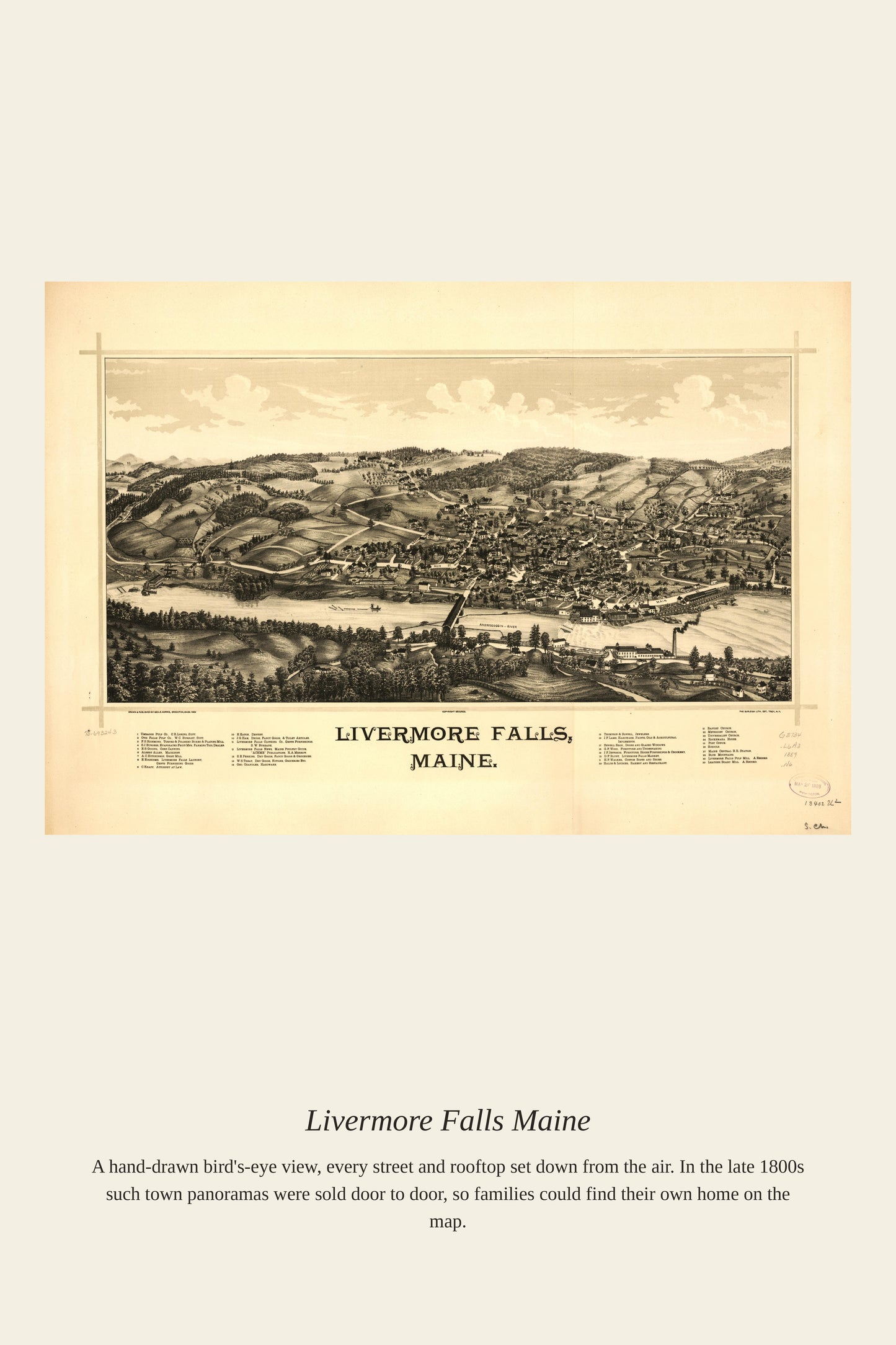 Livermore Falls Maine — a restored antique map print