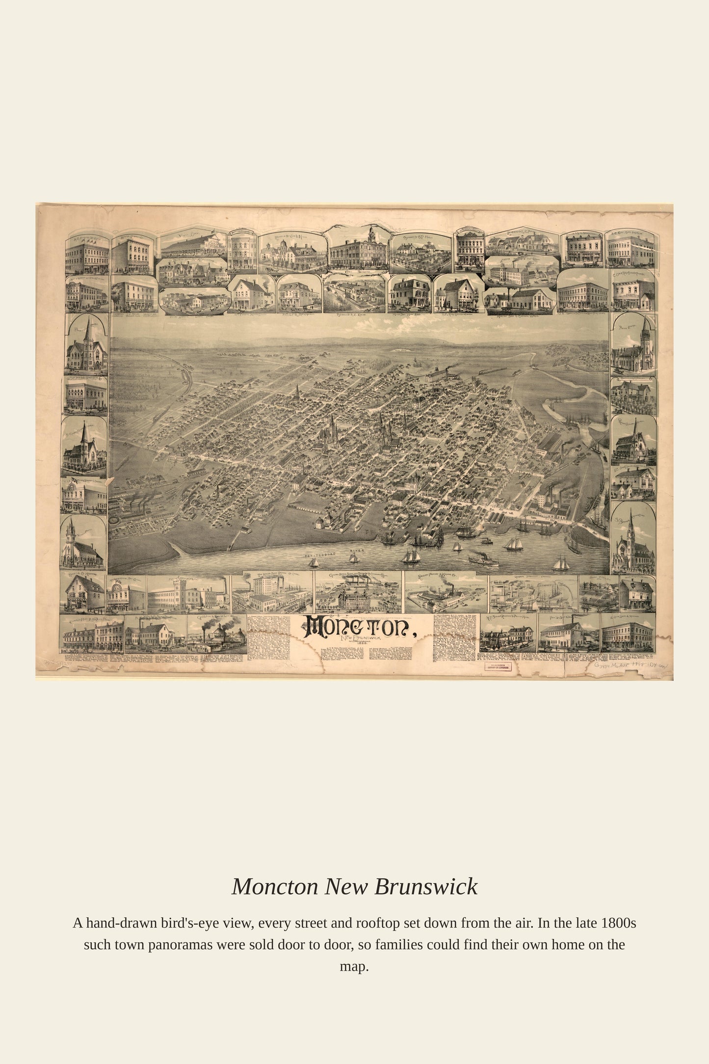 Moncton New Brunswick — a restored antique map print