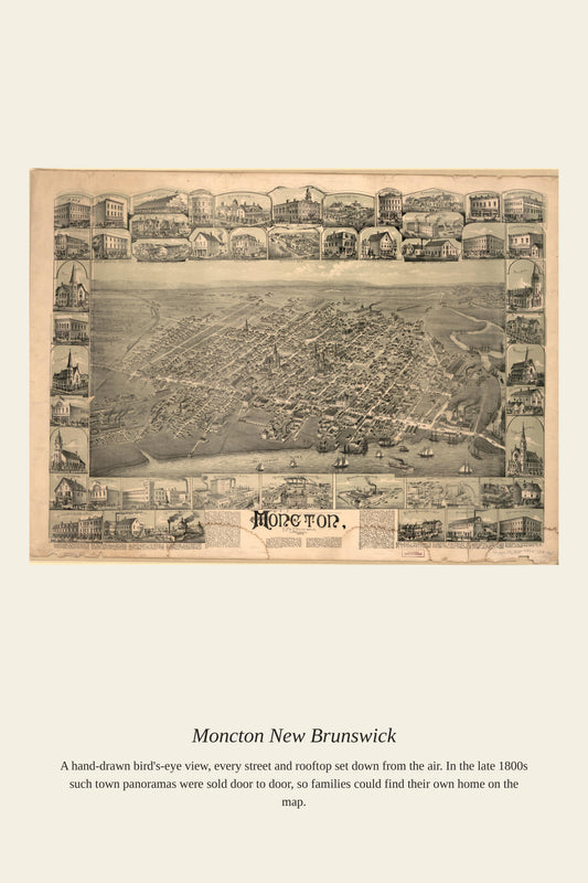Moncton New Brunswick — a restored antique map print