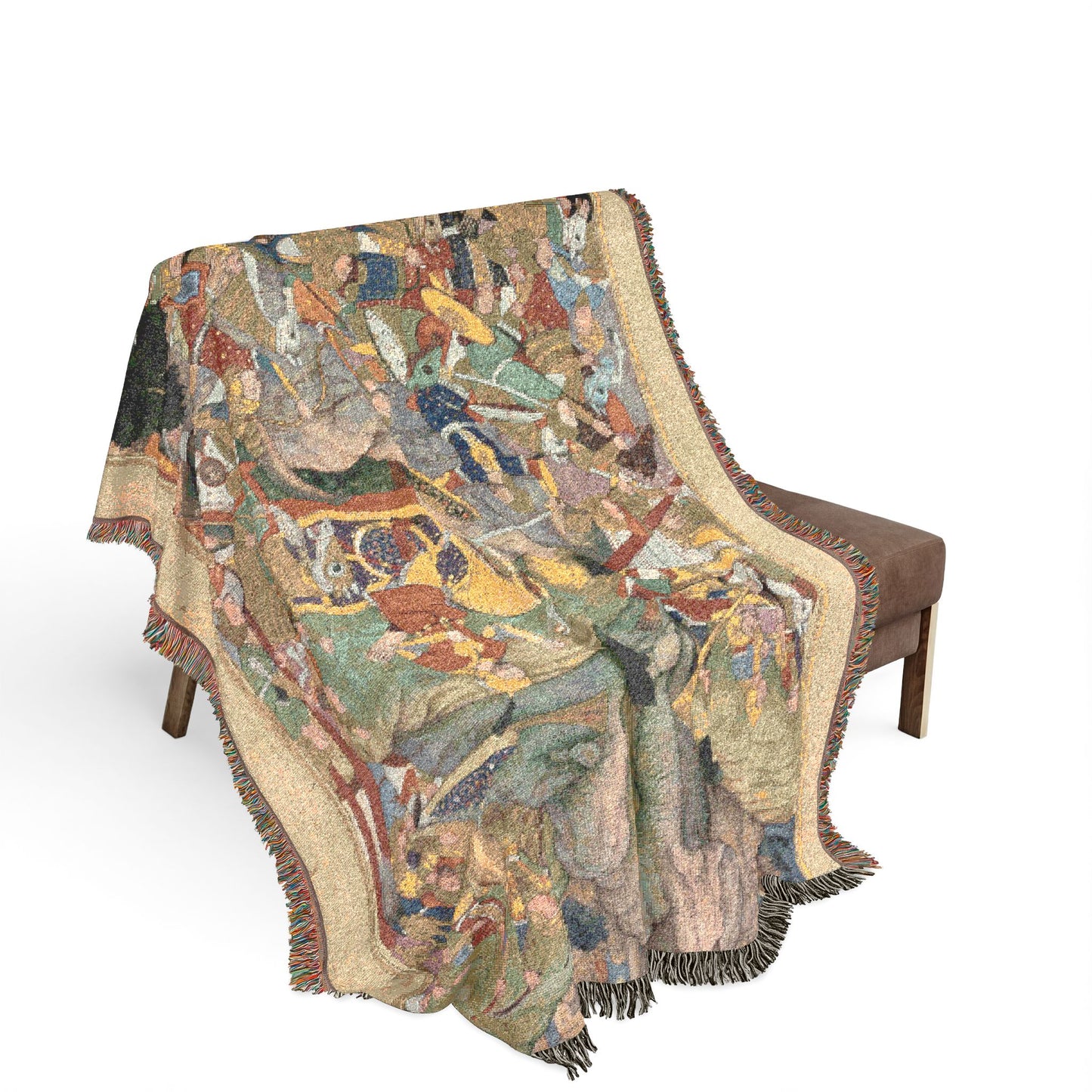 Mughal Ruler Humayun Defeating the Afghans woven throw blanket draped over a sofa